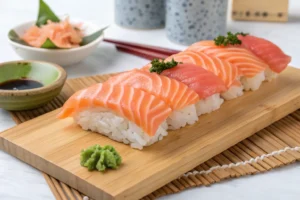 salmon-topped sushi