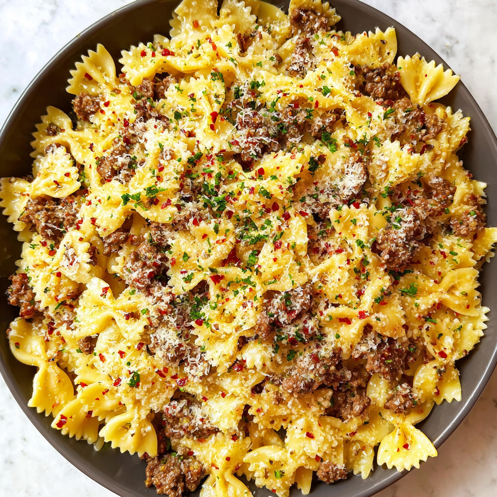 Garlic Butter Bowtie Pasta with Beef Perfection