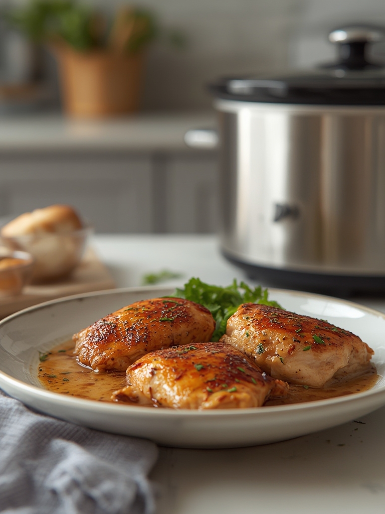 Boneless Crockpot Chicken Thighs in Creamy Mushroom Sauce