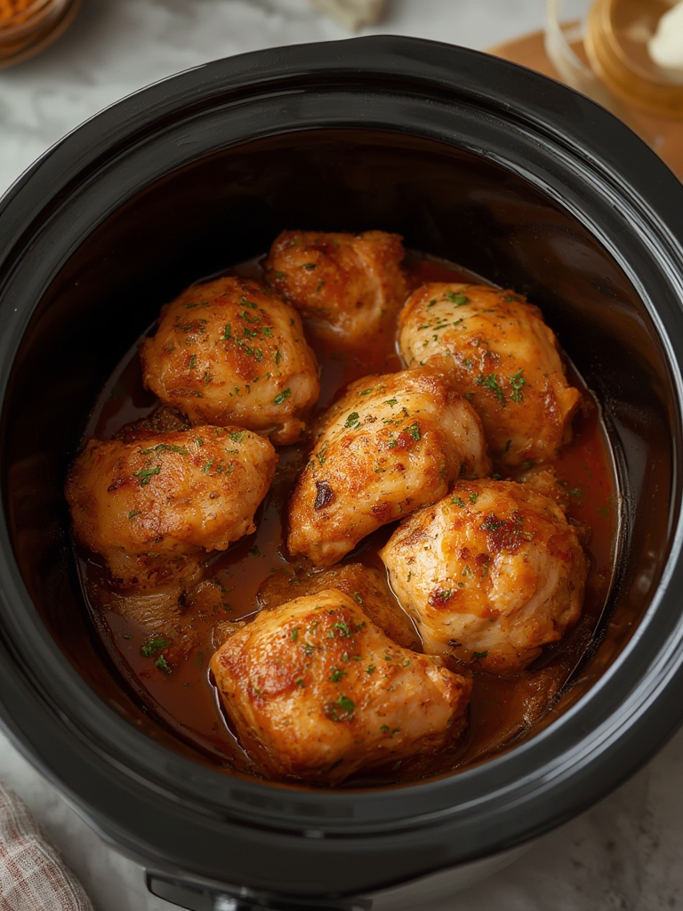 Sticky Honey Garlic Crockpot Chicken Thighs (Better Than Takeout)