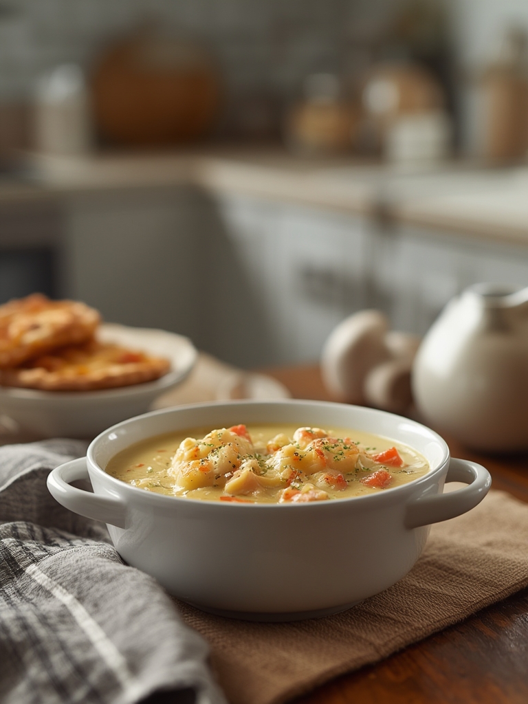 Creamy Chicken Pot Pie Soup with Buttermilk Biscuit Croutons: Ultimate Comfort in Every Bite