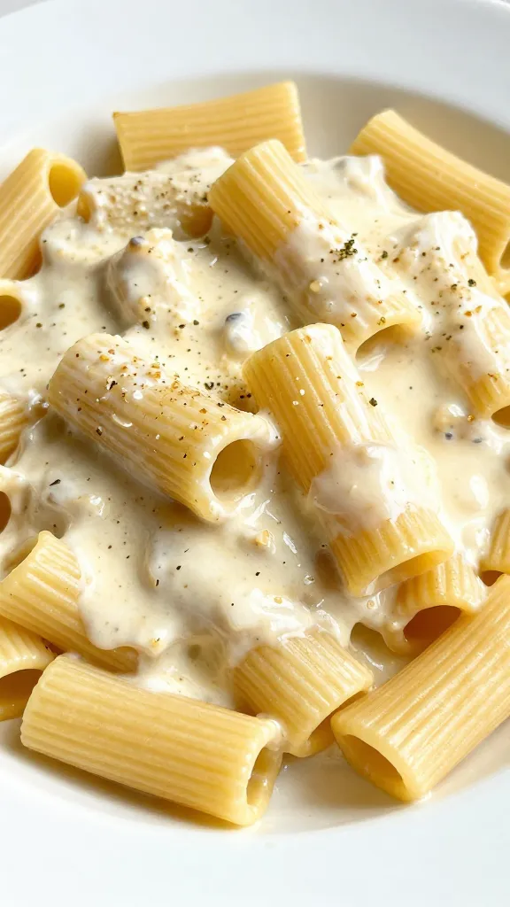 **Al dente rigatoni coated in creamy parmesan sauce**