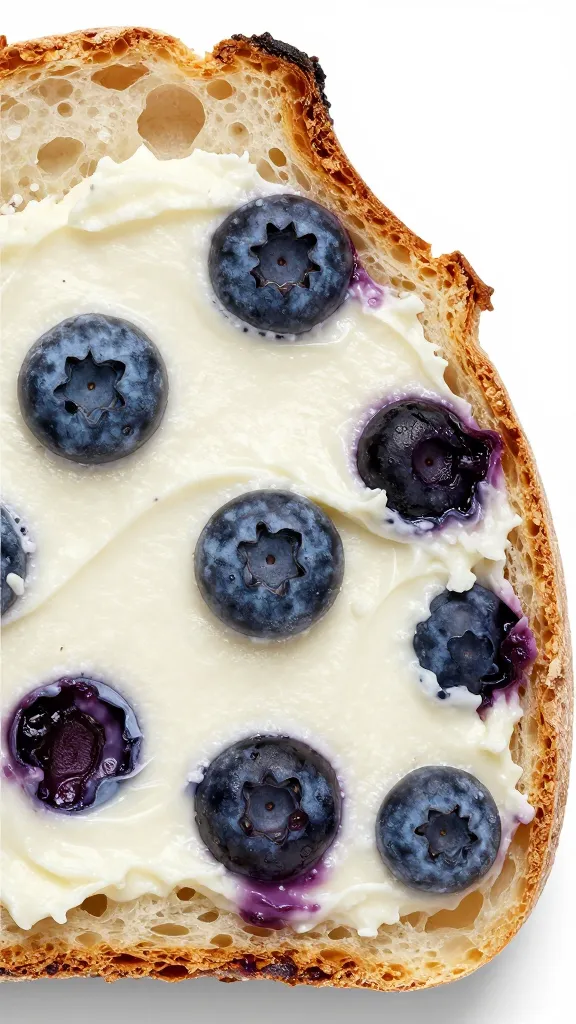 Closeup slice of blueberry cream cheese sourdough crumb