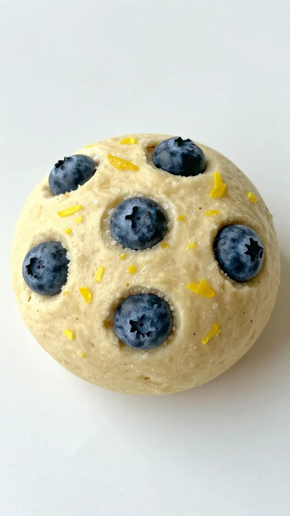 dough ball with visible lemon zest and embedded blueberries